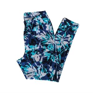 Roaman's High-Waisted Pull On Stretch Ankle Leggings 14/16 MEDIUM Blue White